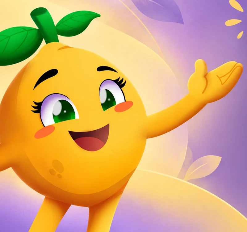 Limãozinha, mascote amarela com folhas verdes, acenando sorridente