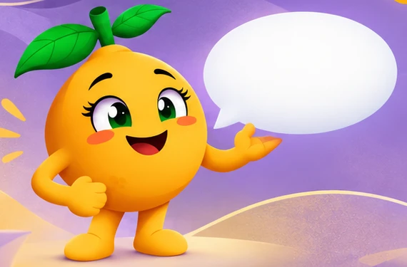 Limãozinha, a mascote do Hellas Pro, acenando ao lado de um balão de fala